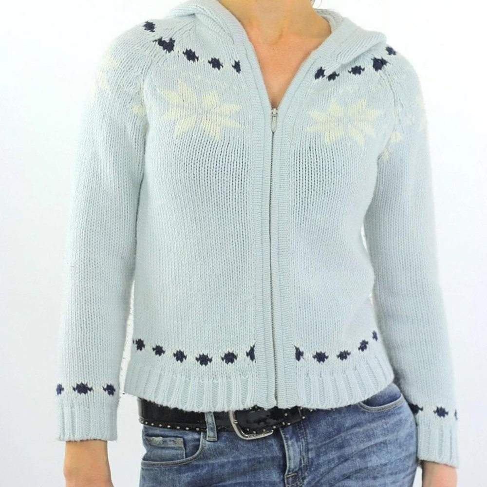 Vintage snowflake print knit cardigan sweater